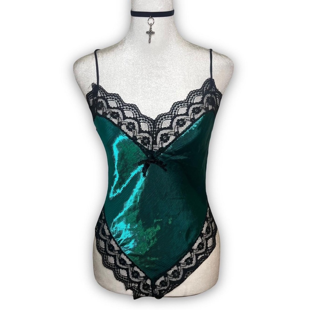 90s black and teal lace bodysuit